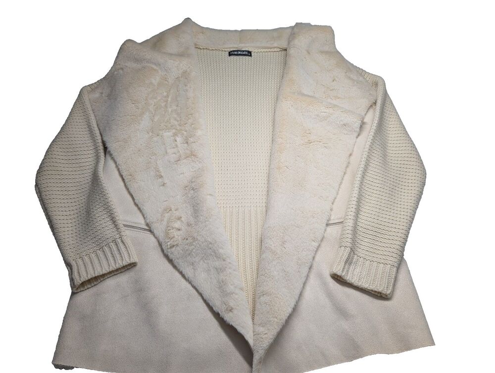 GRAN ORIENTE Faux Fur Trim Knit Cardigan Jacket Size M Cozy Boho Winter